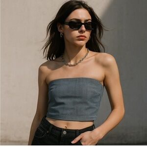 Catwalk to Sidewalk Stylish Gray Strapless Top Tube Top Crop Size Medium
